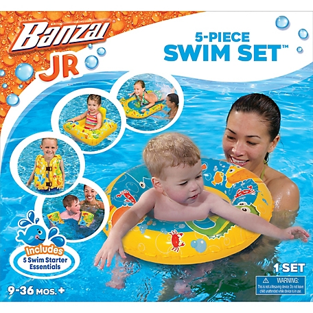 Banzai Jr. 5 pc. Swim Set, Includes Vest, Arm Floats, Swim Ring, Pool Seat and Kick Board, for Ages 9-36 Months