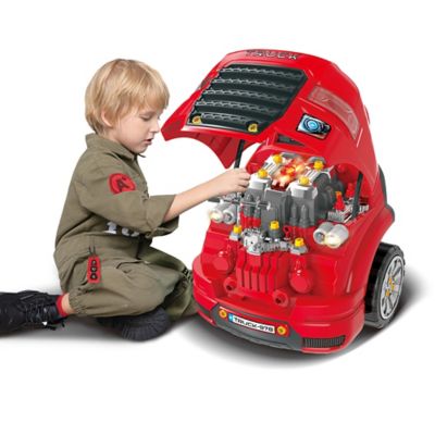 Image showing 5 th The Bubble Factory Ltd Truck Mechanic Engine Workshop, Red, Cool Take Apart and Rebuild Engine with Remote Car Key