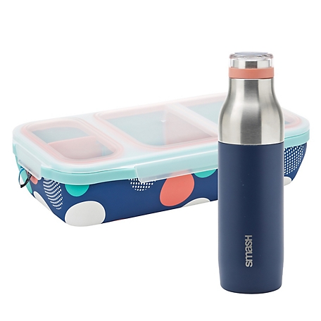 SMASH Bento Switch Up Lunch Box with Bottle, Leakproof with Adjustable Dividers and 16.9 oz. Bottle, Navy