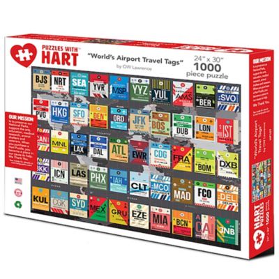 Hart Puzzles 1,000 pc. World's Airport Luggage Tags by O W Lawrence Jigsaw Puzzle, 24 in. x 30 in.