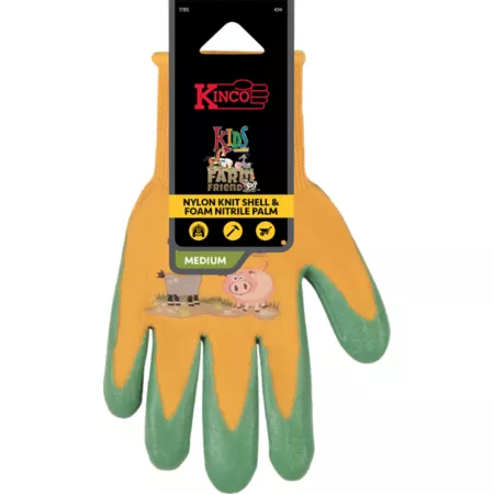 Kinco Boys' 13 Gauge Nylon Knit Gloves with Nitrile Foam Coated Palm Yellow/Orange 1 Pair Kids' Gardening & Work Gloves