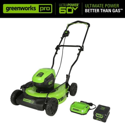 Greenworks 60V 19 in. Brushless Cordless Battery Walk-Behind Push Lawn Mower, 5.0 Ah Battery & Charger, 2531802