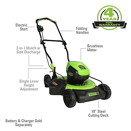 Greenworks 60V 25-in Brushless Cordless Walk-Behind Self-Propelled Push  Lawn Mower, (2) 4.0 Ah Battery & Charger, 2531502 at Tractor Supply Co.