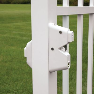 Image showing  Locking Gravity Gate Latch with 2-Sided Key Entry, White, 73050188