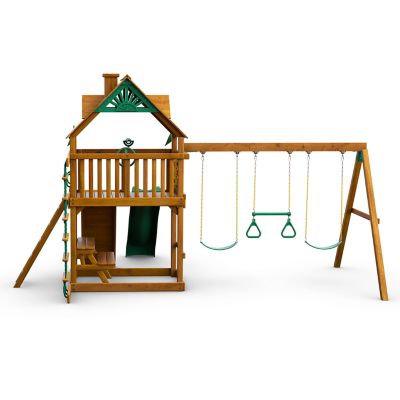 Image showing  Chateau Wooden Swing Set, Includes Slide, Picnic Table, Rock Wall and Playset Accessories