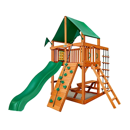 Gorilla Playsets Chateau Tower Playset, Includes Green Vinyl Canopy, Slide, Rock Wall and Playset Accessories, 01-0061-AP-1