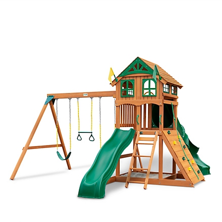 Gorilla Playsets Avalon Wood Swing Set, Includes Twister Tube, Rock Wall, Sandbox and Playset Accessories, 01-1075