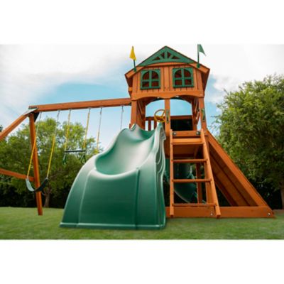 Image showing  Avalon Wood Swing Set, Includes Twister Tube, Rock Wall, Sandbox and Playset Accessories