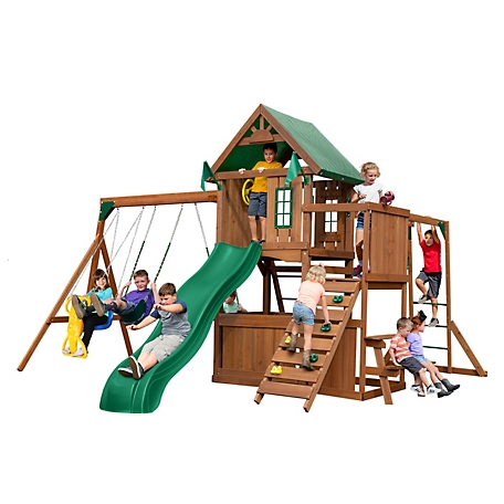 Swing-N-Slide Knightsbridge Plus Wood Swing Set, Wave Slide, Monkey Bars, Playset Accessories, WS 8351