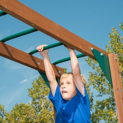 Image showing  Knightsbridge Plus Wood Swing Set, Wave Slide, Monkey Bars, Playset Accessories