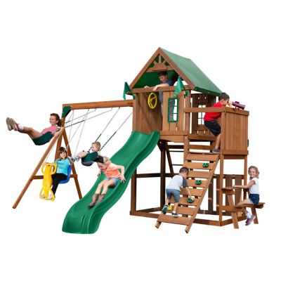 Swing-N-Slide Knightsbridge Wooden Swing Set, Wave Slide, Rock Wall, Playset Accessories