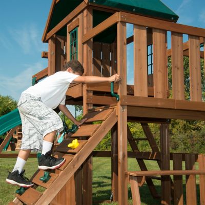 Image showing  Knightsbridge Wooden Swing Set, Wave Slide, Rock Wall, Playset Accessories