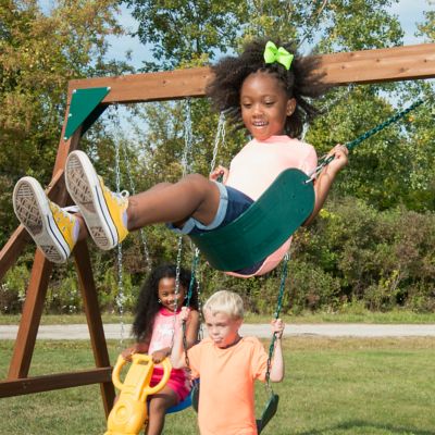 Image showing 5 th Swing-N-Slide Knightsbridge Wooden Swing Set, Wave Slide, Rock Wall, Playset Accessories