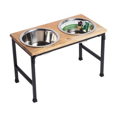 Image showing  Mango Wood and Metal Elevated Double Diner Pet Bowl Set