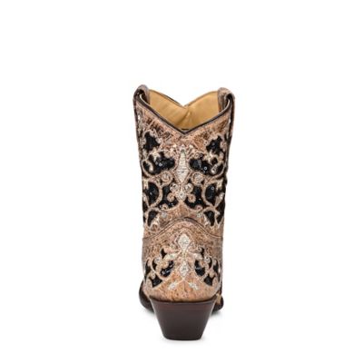 Image showing  Women's Embroidered with Inlay Cowhide Snip Toe Western Boots, Brown Honey