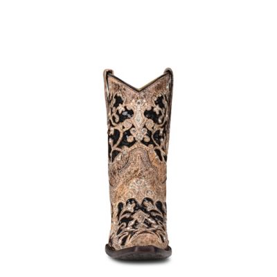 Image showing  Women's Embroidered with Inlay Cowhide Snip Toe Western Boots, Brown Honey