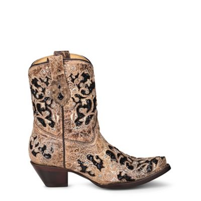 Image showing  Women's Embroidered with Inlay Cowhide Snip Toe Western Boots, Brown Honey