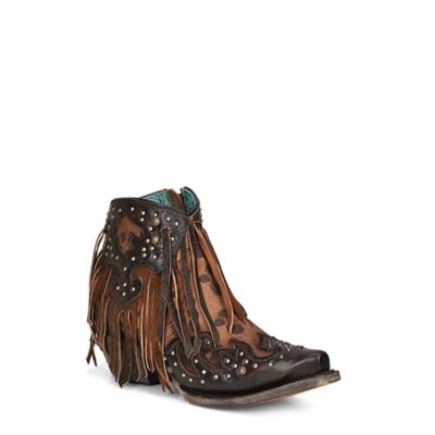 Corral Women's Fringed and Studded with Overlay Snip Toe Western Boots