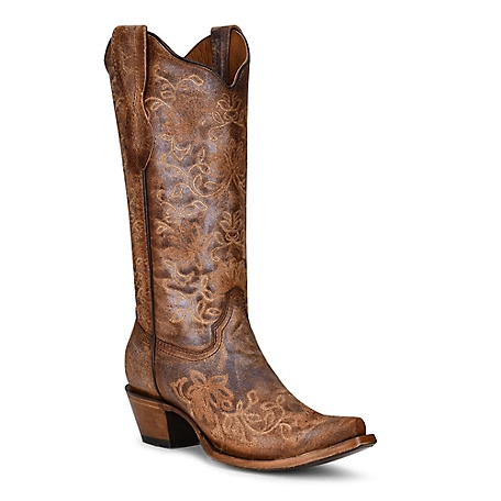 Circle G Embroidered Snip Toe Cowhide Western Boots, Brown