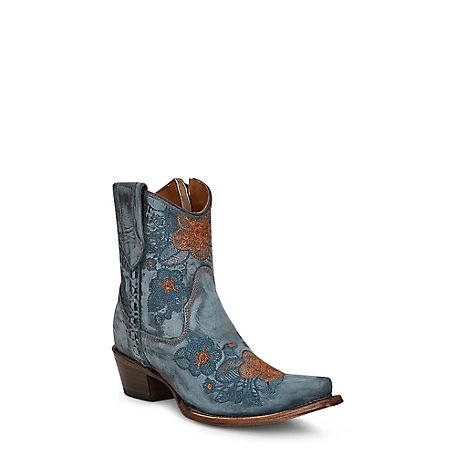 Circle G Distressed Snip Toe Ankle Boots, Blue