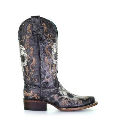 Image showing 2 th Corral Women's Embroidered and Studded Cowhide Square Toe Western Boots, Black