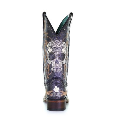 Image showing 3 th Corral Women's Embroidered and Studded Cowhide Square Toe Western Boots, Black