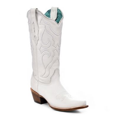 Corral Women's Embroidered Cowhide Western Boots, Snip Toe, White