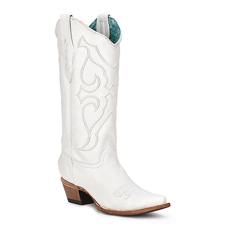 Corral Women's Embroidered Cowhide Western Boots, Snip Toe, White
