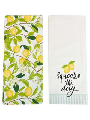HaynesBesco Group Squeeze the Day Lemon Floral Pattern Flour Sack Tea Towel Set, 2 pc.