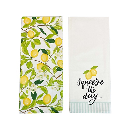 HaynesBesco Group Squeeze the Day Lemon Floral Pattern Flour Sack Tea Towel Set, 2 pc.