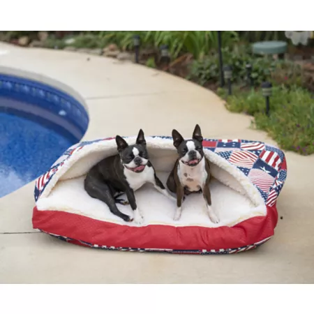 Snoozer Cozy Rectangular Pet Cave Indoor/Outdoor Starpatch/Red Diamond Patriotic Pet Apparel & Accessories