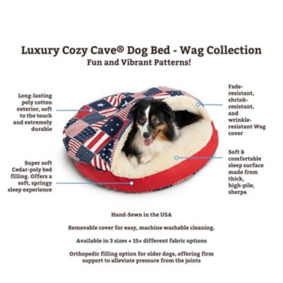Image showing  Indoor/Outdoor Round Cozy Pet Cave, Starpatch/Red Pattern