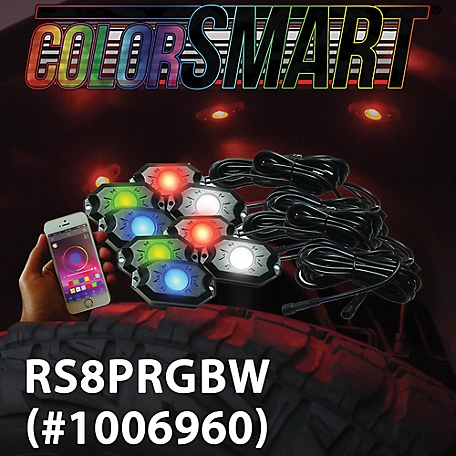 Race Sport Lighting 8-POD RGBW Hi-Power Rock Light Complete Kit with Bluetooth APP Controller