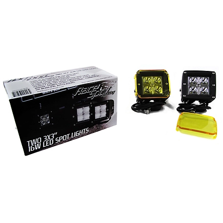 Race Sport Lighting 3x3 4-LED Street Series Cube Spot Lights with Amber Cover, 1 Pair