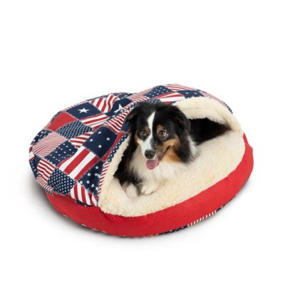 Snoozer Indoor/Outdoor Round Cozy Pet Cave, Starpatch/Red Pattern