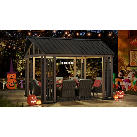 SummerCove 11x13 ft. Hardtop Gazebo Outdoor Galvanized Steel Gazebo with Metal Gable Roof and Movable Ceiling Hook