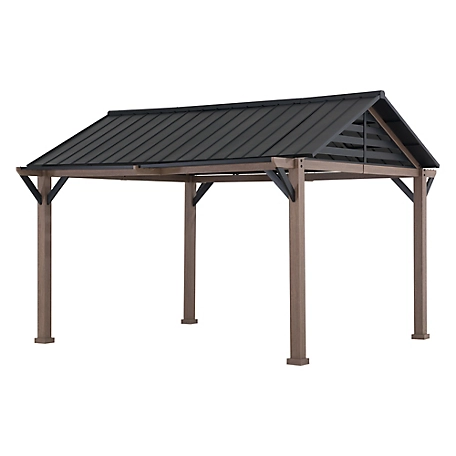 SummerCove 13 x 13 ft. Outdoor Galvanized Steel Gazebo with Metal Gable Roof and Ceiling Hook
