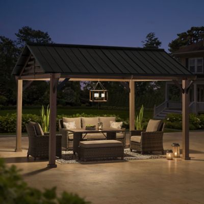 Image showing  13 x 13 ft. Outdoor Galvanized Steel Gazebo with Metal Gable Roof and Ceiling Hook