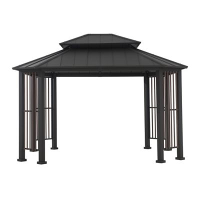 SummerCove 11 x 13 ft. Hardtop Gazebo Outdoor 2-Tier Steel Hardtop Metal Gazebo with Dual Rails and Ceiling Hook -  A102018600