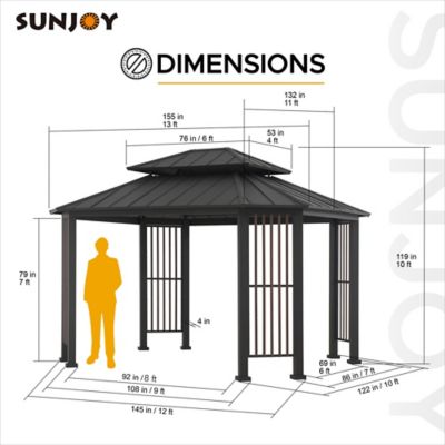 Image showing  11 x 13 ft. Hardtop Gazebo Outdoor 2-Tier Steel Hardtop Metal Gazebo with Dual Rails and Ceiling Hook