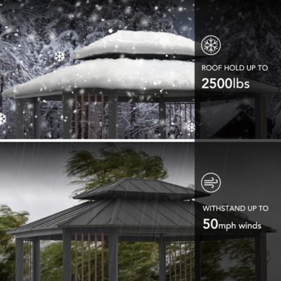 Image showing 8 th SummerCove 11 x 13 ft. Hardtop Gazebo Outdoor 2-Tier Steel Hardtop Metal Gazebo with Dual Rails and Ceiling Hook