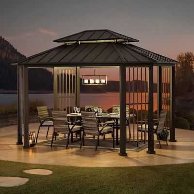Image showing 9 th SummerCove 11 x 13 ft. Hardtop Gazebo Outdoor 2-Tier Steel Hardtop Metal Gazebo with Dual Rails and Ceiling Hook