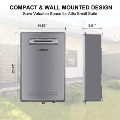 Image showing  5.28 GPM Propane Gas Residential Tankless Water Heater Outdoor Installation, Grey