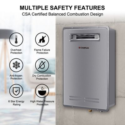Image showing  5.28 GPM Natural Gas Residential Tankless Water Heater Outdoor Installation, Grey