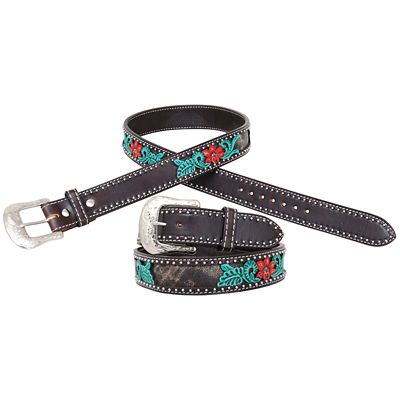 Circle Y Unisex Leather Cactus Flower Filigree Belt, 1-1/2 in.