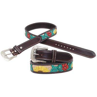 Circle Y Unisex Leather Infinity Diamond Belt, 1-1/2 in