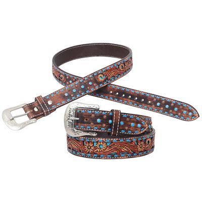 Circle Y Unisex Leather Bronco Texas Belt, 1-1/2 in., Blue