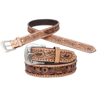 Circle Y Unisex Leather TX Flower Classic Antique Belt, 1-1/2 in.