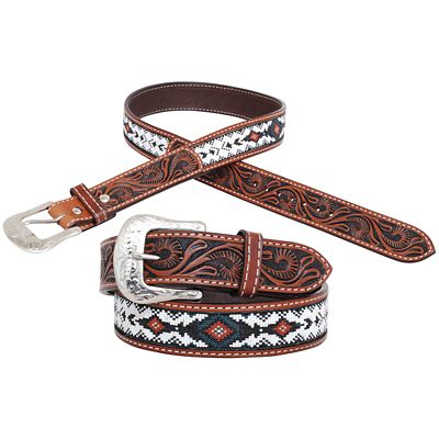 Circle Y Unisex Leather Infinity Diamond Belt, 1-1/2 in., Green