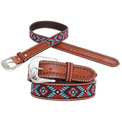 Circle Y Unisex Leather Infinity Aztec Belt, 1-1/2 in., Red